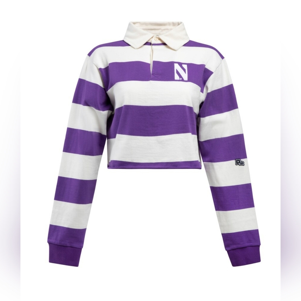 Hype and Vice Northwestern Wildcats Rugby Polo Crop Purple White XL NWT College
